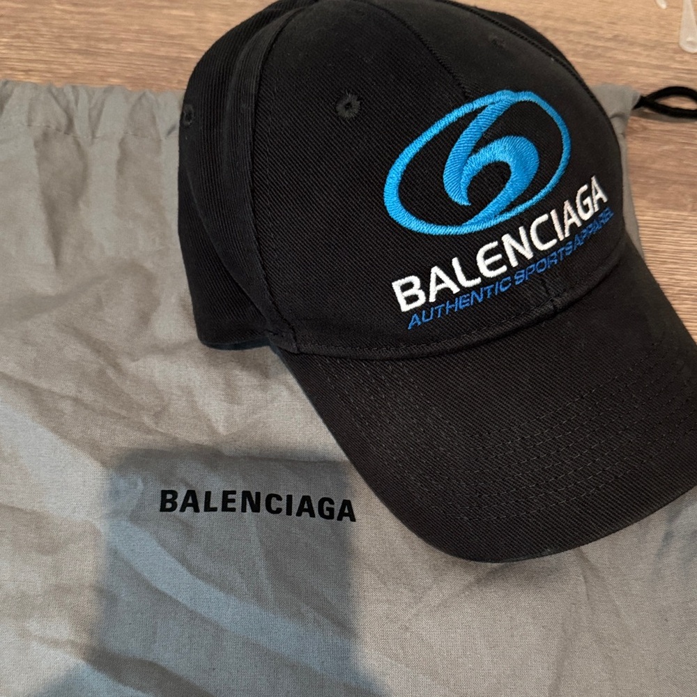 Balenciaga Black Hat with Blue Emblem